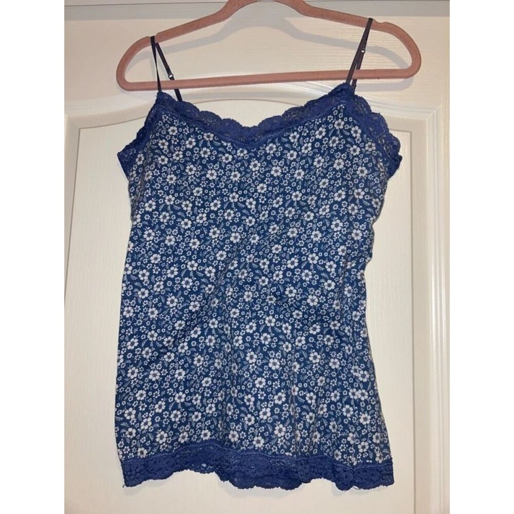 Aeropostale blue cream floral coquette lace trim cami tank top built in bra XL